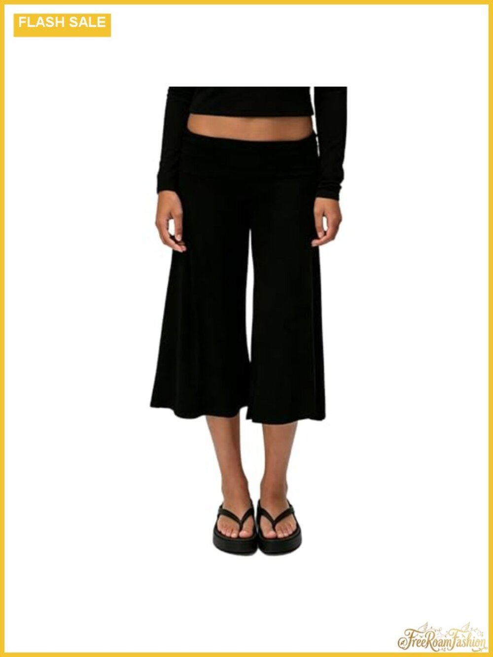 Gaucho Pants for Women Fold Over Capris Low Rise Wide Leg Flowy Plus Size